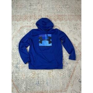 Under Armour Men's Cold Gear Storm Blue Fleece Pullover Big Logo Box Graphic M